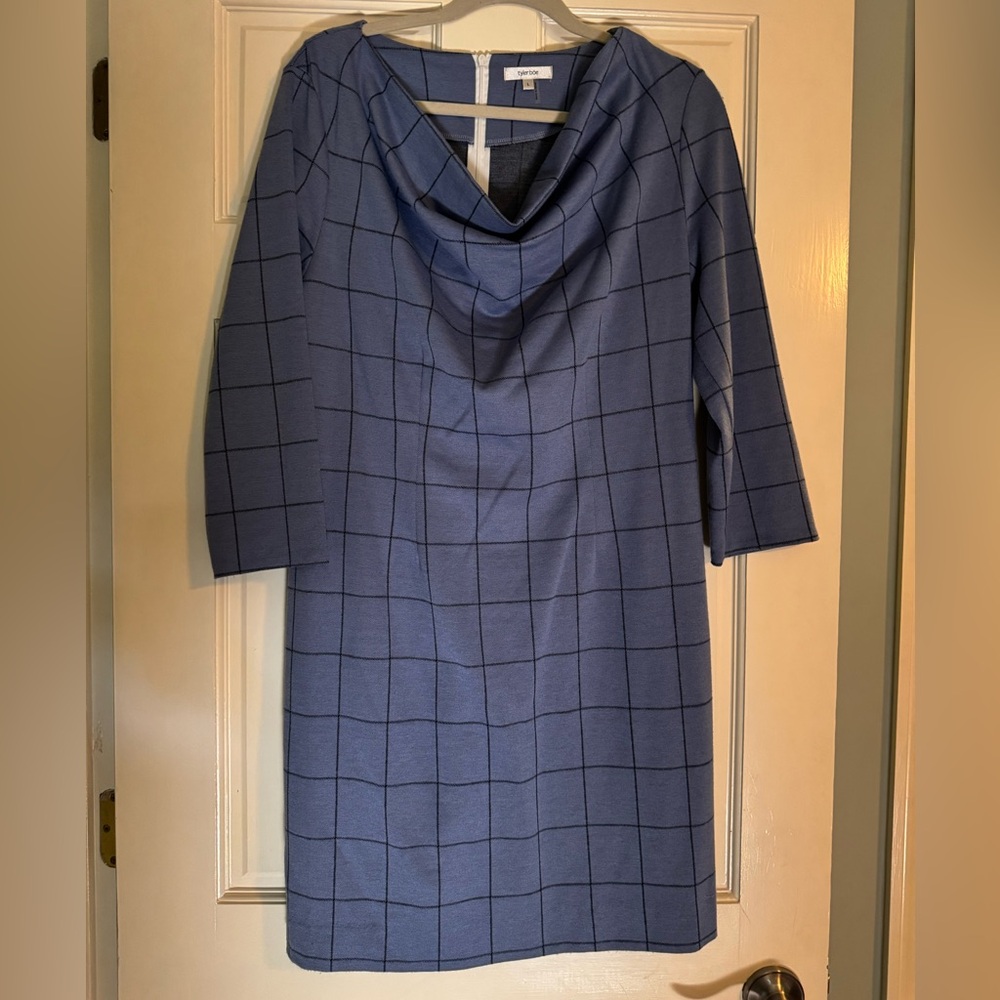 Tyler Boe Lavender Plaid Cowl Neck Dress